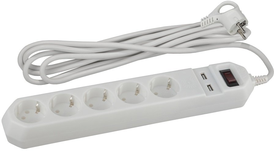

Сетевой фильтр ЭРА USF-5es-1.5m-USB-W