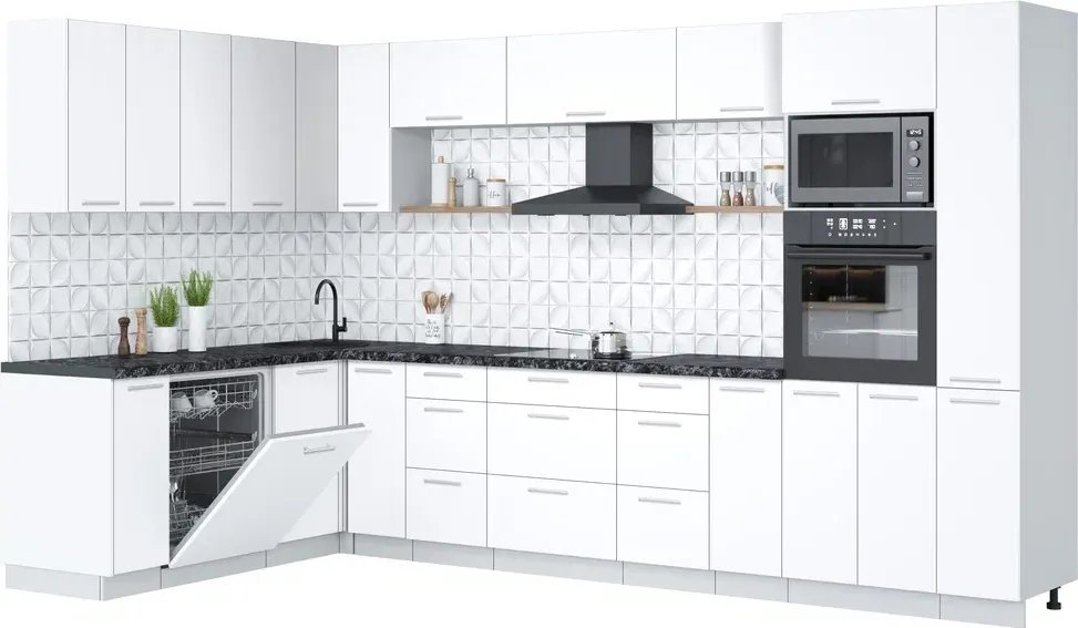 

Готовая кухня Интерлиния Мила Лайт 1.896х3.48 (белый платинум/белый платинум/кастилло темный)