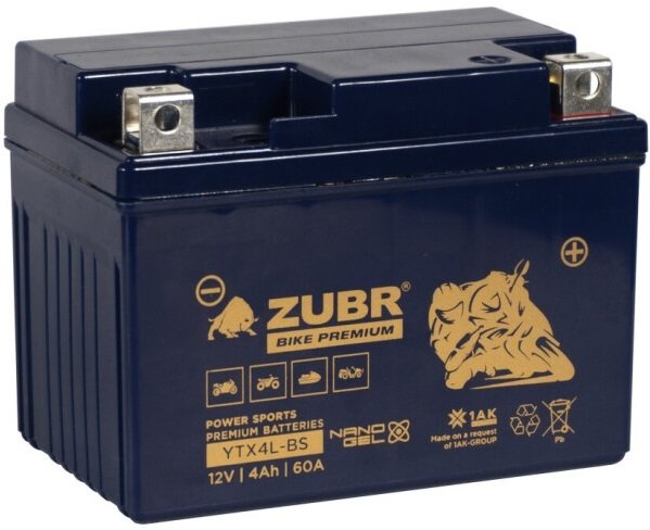 

Мотоциклетный аккумулятор Zubr Premium YTX4L-BS R+ (4 А·ч)