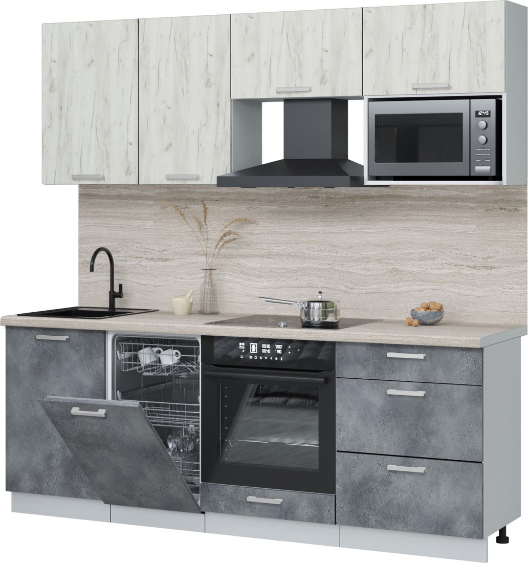 

Готовая кухня Интерлиния Мила Лайт 2.15-ПМ4 (дуб белый/бетон портленд/травертин серый)