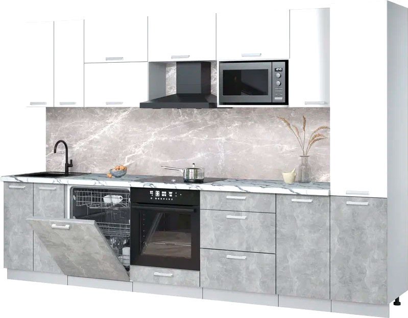 

Готовая кухня Интерлиния Мила Лайт 3.2-ПМ2 (белый платинум/бетон/белый гранит)