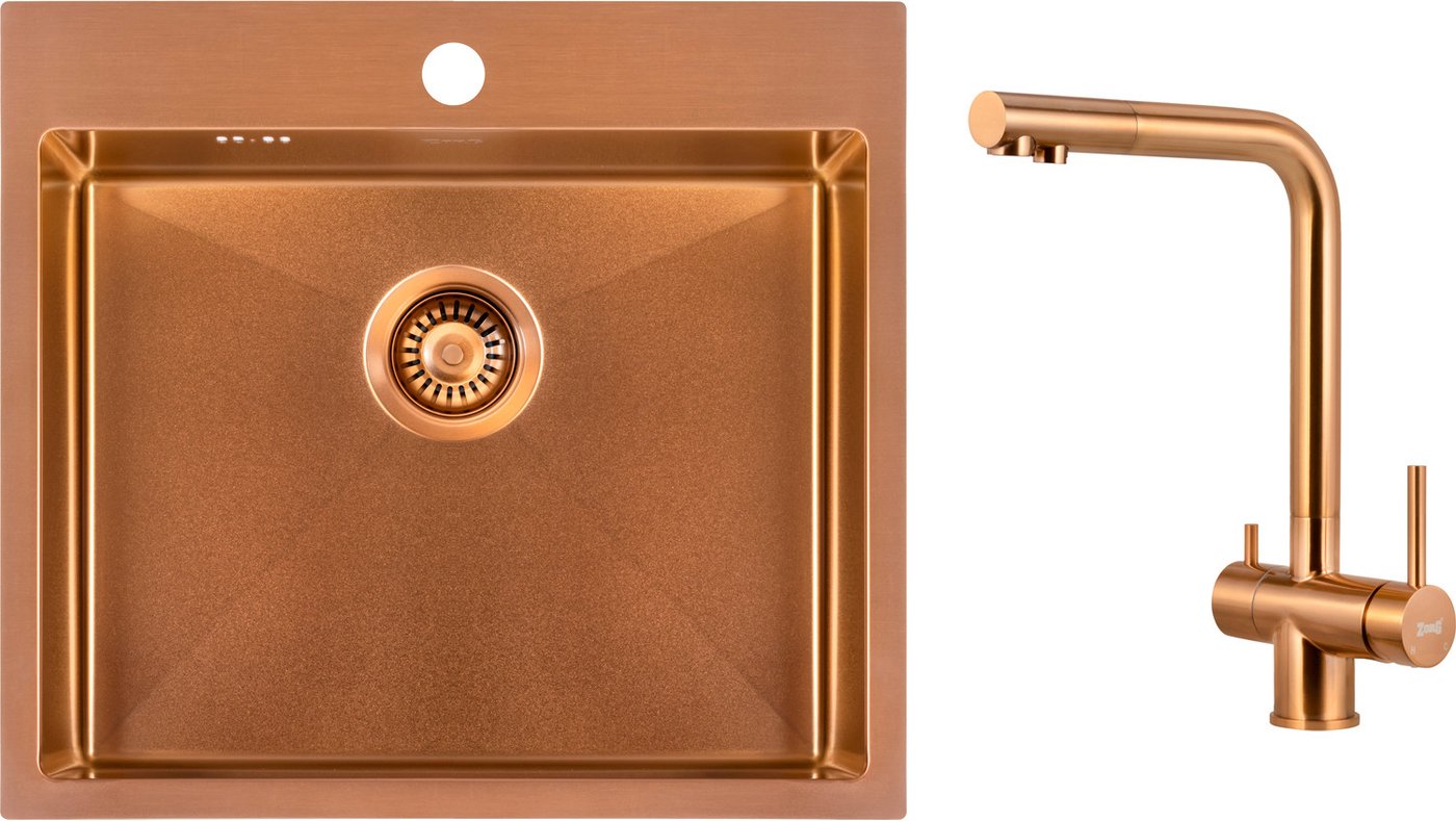 

Кухонная мойка ZorG ZRN 5055 Nano PVD Gold Rosy + cмеситель ZorG ZRN 980144 Gold Rosy