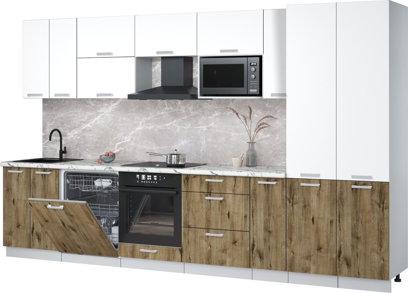 

Готовая кухня Интерлиния Мила Лайт 3.5-ПМ2 (белый платинум/дуб веллингтон/белый гранит)