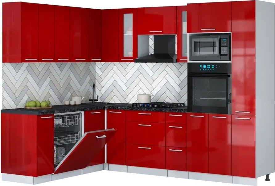 

Готовая кухня Интерлиния Мила Gloss 1.896х2.68 (красный глянец/красный глянец/кастилло темный)