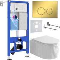 Унитаз подвесной Roxen Royal Matt в комплекте с инсталляцией StounFix Dual Fresh 6 в 1 968254 (кнопка: золото)