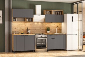 Готовая кухня NN мебель Монако K Серия 2 (дуб золотой/графит/дуб вотан)