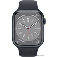 Умные часы Apple Watch Series 8 45 мм (алюминиевый корпус, полуночный/полуночный, спортивный силиконовый ремешок S/M)