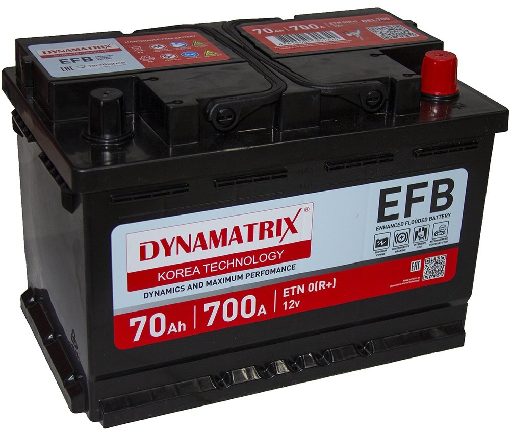 

Автомобильный аккумулятор Dynamatrix EFB R+ (70 А·ч)