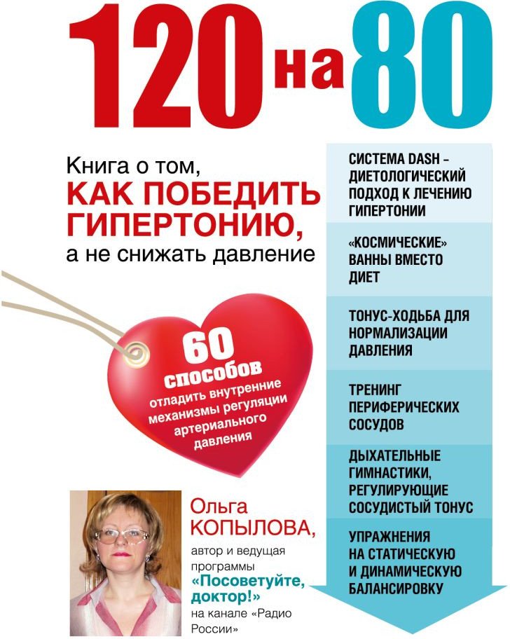 

Книга издательства Эксмо. 120 на 80. Книга о том, как победить гипертонию (Копылова О.)