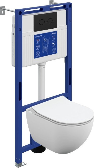 

Унитаз подвесной Cersanit Brasko Smart DPL EO Slim + Aqua 50 Prime P 69321 (с кнопкой Accento Circle черный матовый)