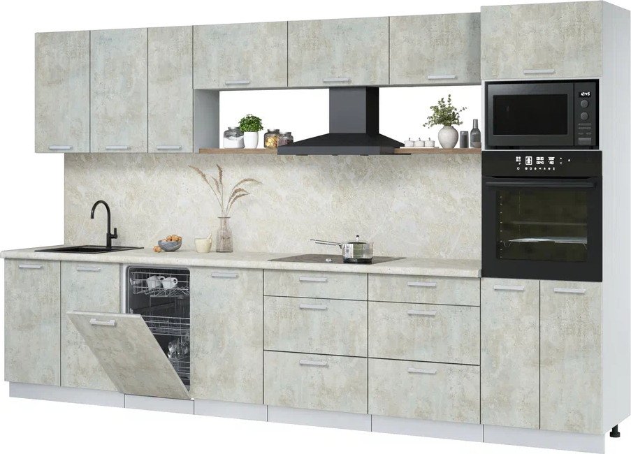 

Готовая кухня Интерлиния Мила Лайт 3.5-ПМ3 (бетон лайт/бетон лайт/опал светлый)