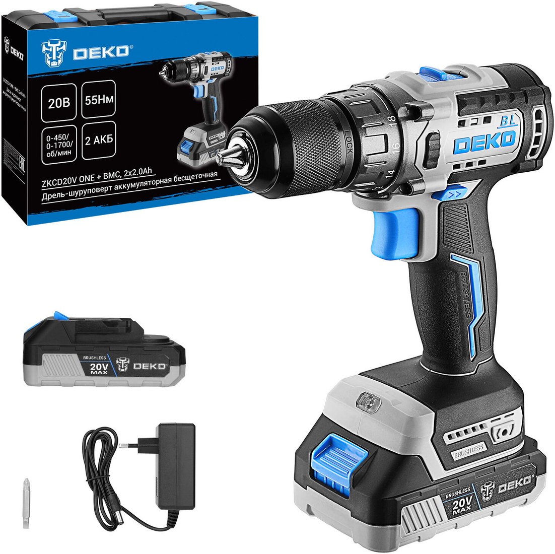 

Дрель-шуруповерт Deko ZKCD20V One+ 084-1003 (с 2-мя АКБ, кейс)