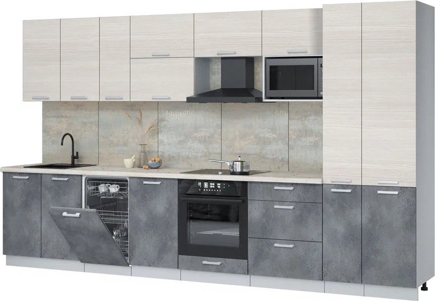 

Готовая кухня Интерлиния Мила Лайт 3.6-ПМ4 (вудлайн кремовый/бетон портленд/бискайская сосна)