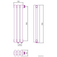 Стальной трубчатый радиатор Сунержа Эстет-11 EU50 500х135 3 секции (матовая шампань)