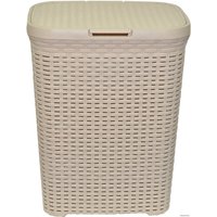 Корзина ВиолетПласт для белья 60 л с крышкой Ротанг (латте)