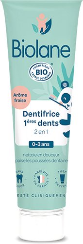 Biolane Органическая 2 в 1 для первых зубов с ароматом клубники от 0 до 3 лет 50 мл