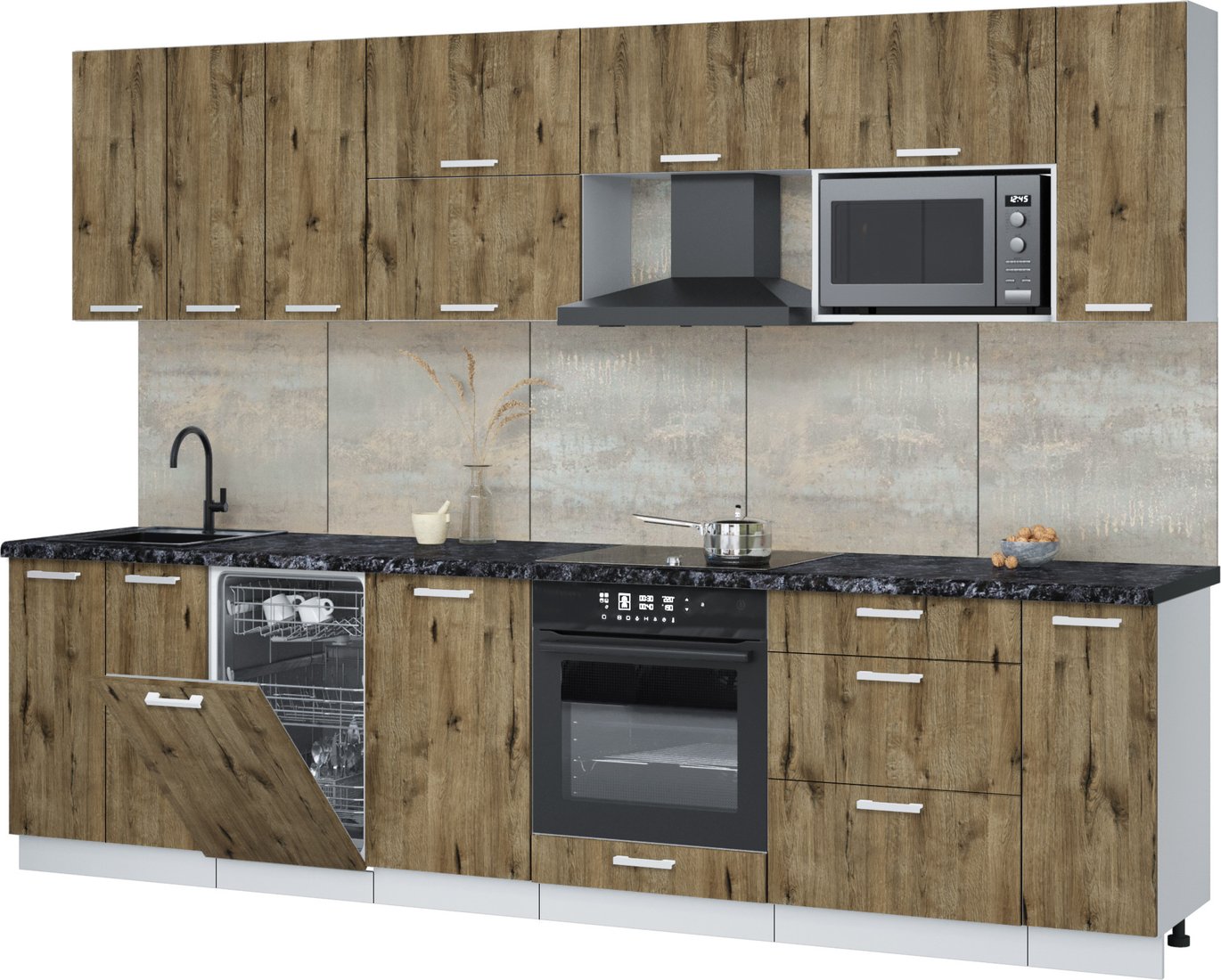 

Готовая кухня Интерлиния Мила Лайт 3.0-ПМ4 (дуб веллингтон/дуб веллингтон/кастилло темный)