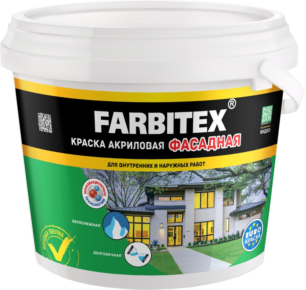 

Краска Farbitex Акриловая фасадная 6 кг (белый)