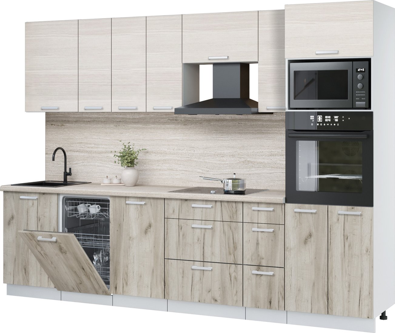 

Готовая кухня Интерлиния Мила Лайт 2.9-ПМ3 (вудлайн кремовый/дуб серый/травертин серый)