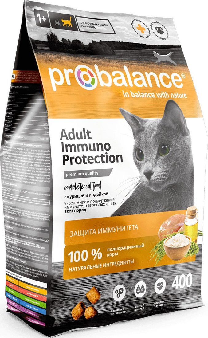 

Сухой корм для кошек Probalance Immuno Protection Корм сухой для кошек с курицей и индейкой 400 г