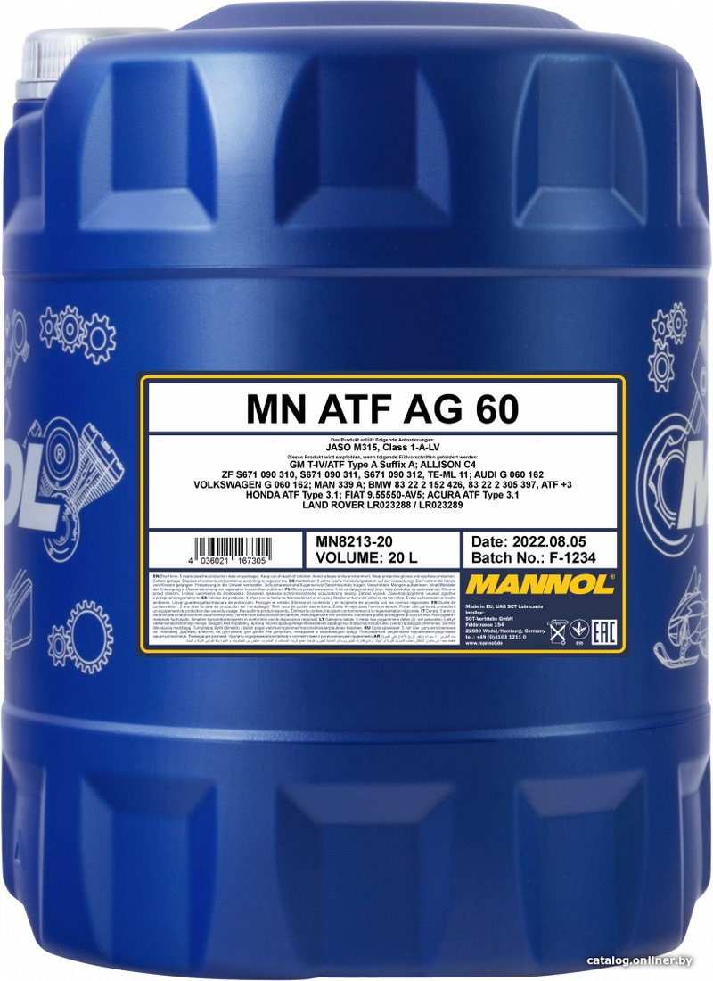 Трансмиссионное масло Mannol ATF AG60 20л