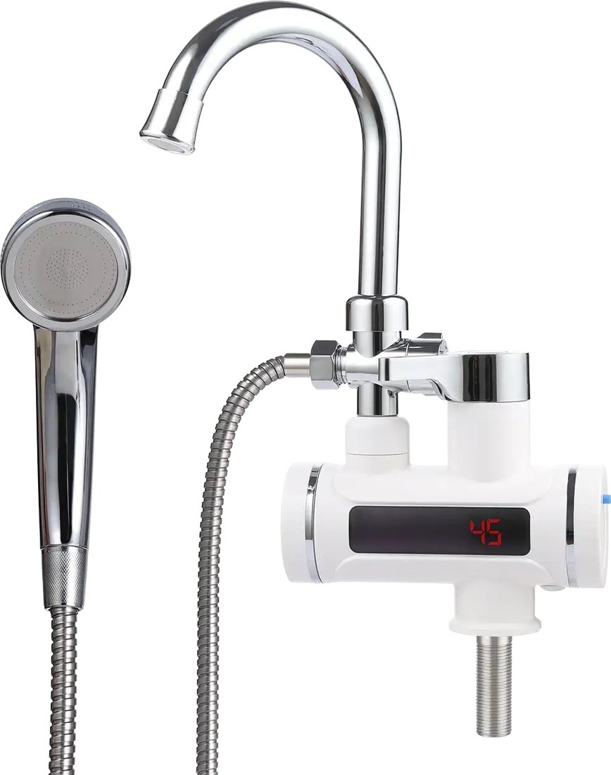 

Проточный электрический водонагреватель кран+душ Unipump BEF-001-03 с дисплеем и душевой лейкой