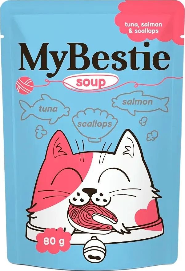 Пресервы MyBestie Суп с кусочками Тунца, Лосося и Гребешками (80 г)