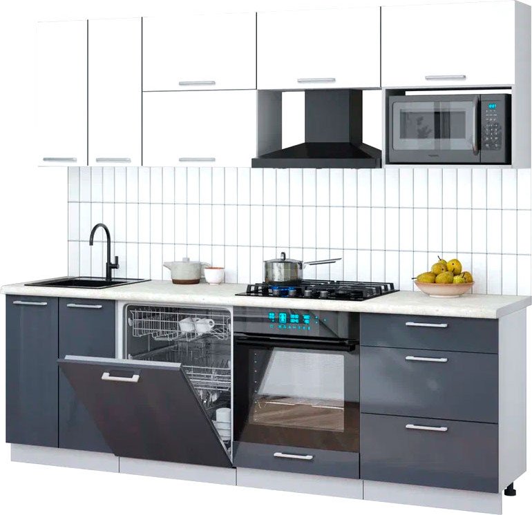 

Готовая кухня Интерлиния Мила Gloss 2.4-ПМ2 (асфальт глянец/белый/опал светлый)