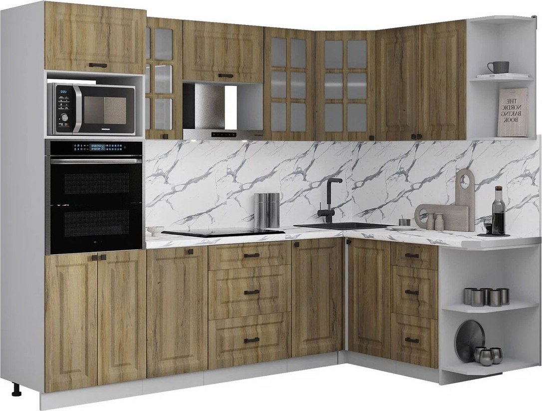 

Готовая кухня Интерлиния Мила Деко 1.68x2.6 PR (дуб вотан/дуб вотан/белый гранит)