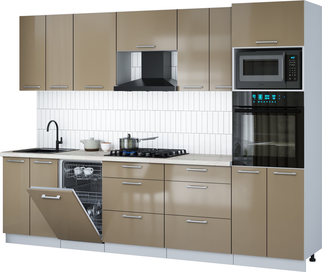 

Готовая кухня Интерлиния Мила Gloss 2.85-ПМ3 (капучино глянец/капучино глянец/бискайская сосна)