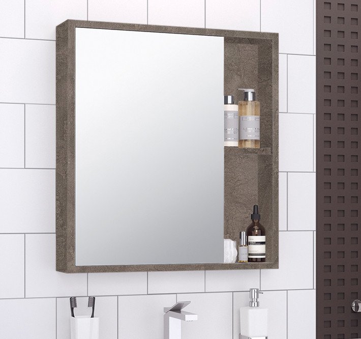 

Runo Шкаф с зеркалом для ванной Эко 52 (железный камень)