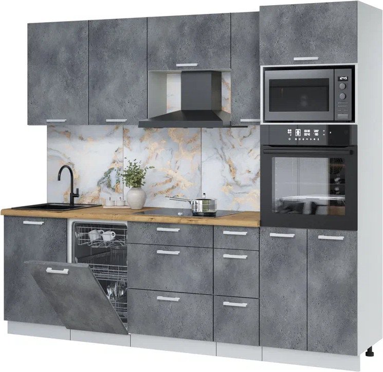 

Готовая кухня Интерлиния Мила Лайт 2.45-ПМ3 (бетон портленд/бетон портленд/дуб бунратти)