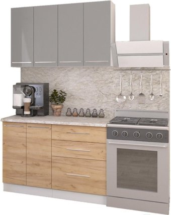 Готовая кухня Кастанье Марта 1.2 (серый пыльный/дуб крафт золотой матовый)