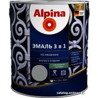 Эмаль Alpina По ржавчине 3 в 1 RAL9023 2.5 л (шелковисто-матовый серебристый)