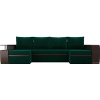 П-образный диван Лига диванов Майами 103046 (велюр/экокожа, зеленый/коричневый)