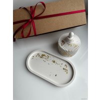 Декоративная шкатулка Gentle Art Декоративный набор из гипса бело-золотой (шкатулка+овальный поднос)