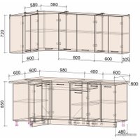 Готовая кухня Интерлиния Мила Лайт 1.2x2.0 (дуб золотой-антрацит-дуб бунратти)