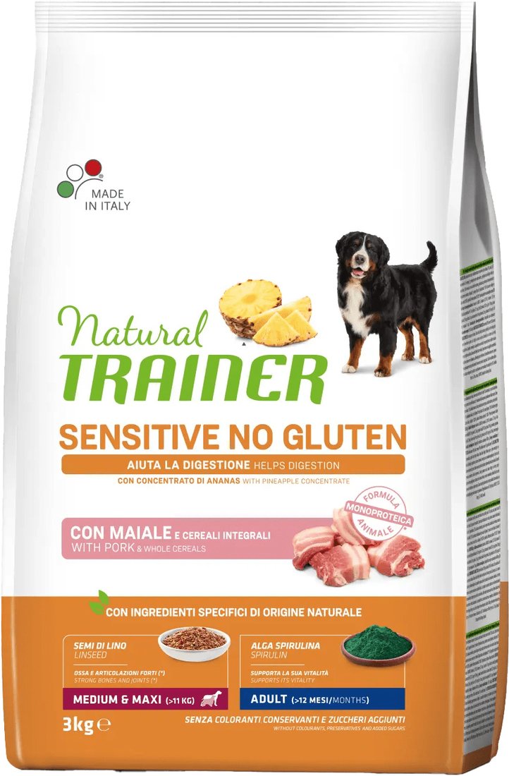 

Сухой корм для собак Trainer Natural Sensitive No Gluten Medium&Maxi Adult свинина 3 кг