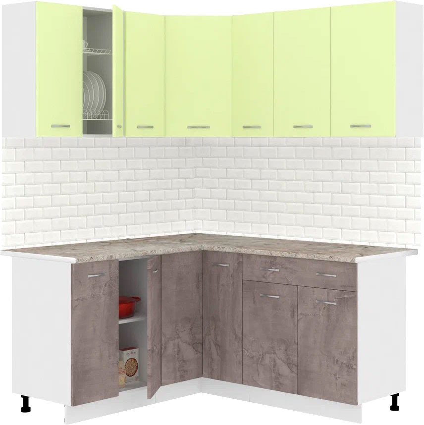 

Готовая кухня Кортекс-мебель Корнелия Лира 1.5x2.0 (салатовый/оникс/марсель)