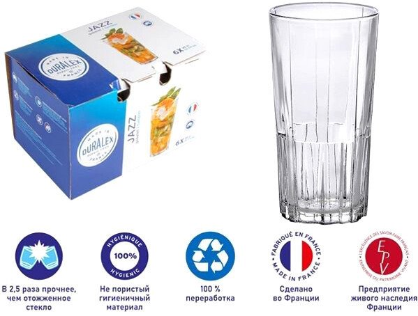 

Набор стаканов для воды и напитков Duralex Jazz Clear 1084AB06A0111