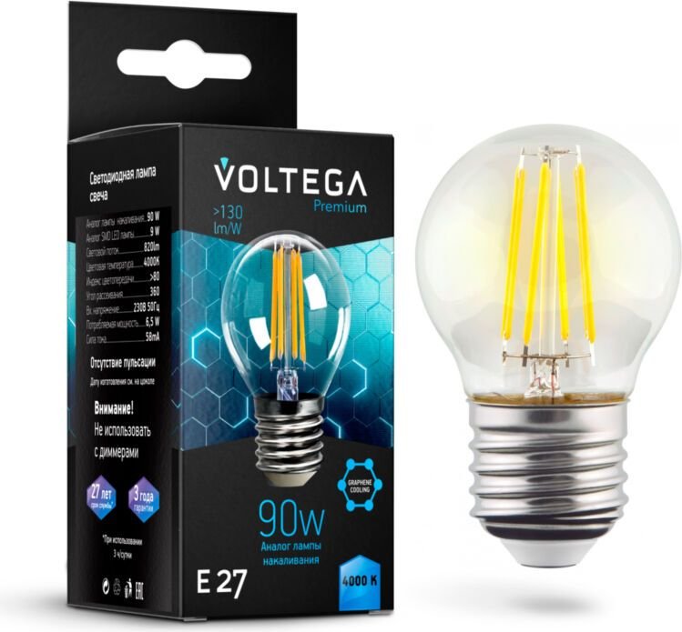 

Светодиодная лампочка Voltega Crystal Graphene Globe 9W 4000K E27 7139