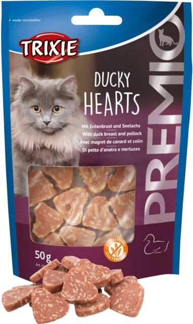 

Лакомство для кошек Trixie PREMIO Ducky Hearts (сердечки с уткой и рыбой) 50 г