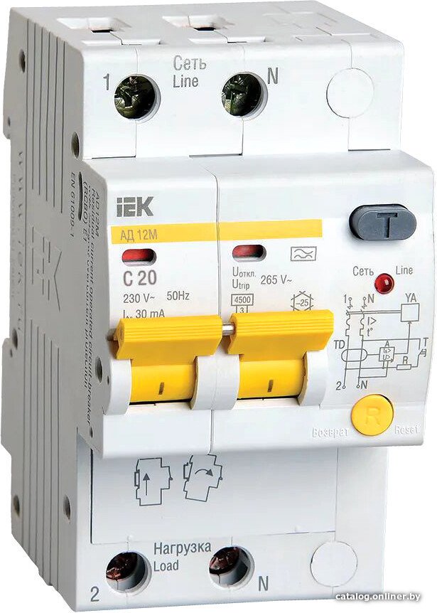 Дифференциальный автомат IEK АД-12М 2Р 20А 30мА C MAD12-2-020-C-030