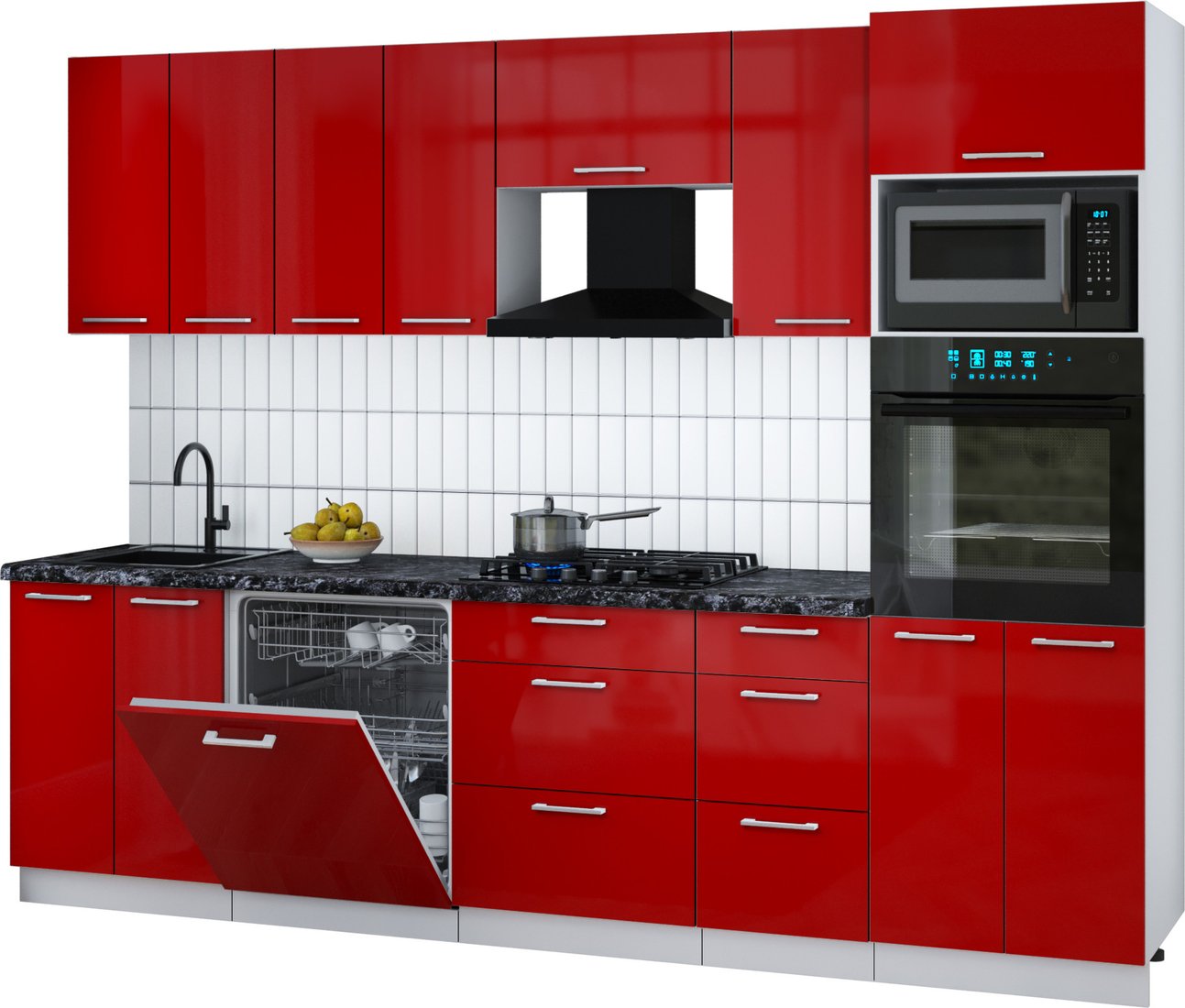 

Готовая кухня Интерлиния Мила Gloss 2.8-ПМ1 (красный глянец/красный глянец/кастилло темный)