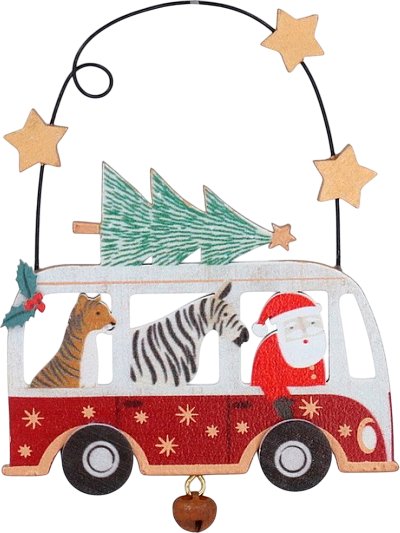 

Елочная игрушка Gisela Graham Санта и Тигр с Зеброй в автобусе 10378_2