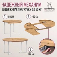 Кухонный стол Millwood Лофт Лондон раздвижной D110-150x110x76 (дуб золотой Craft/металл белый)