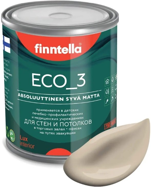 

Краска Finntella Eco 3 Wash and Clean Kentta F-08-1-1-LG174 0.9 л (бежевый)