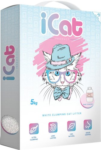 Наполнитель для туалета iCat комкующийся белый с ароматом детской присыпки 5 кг
