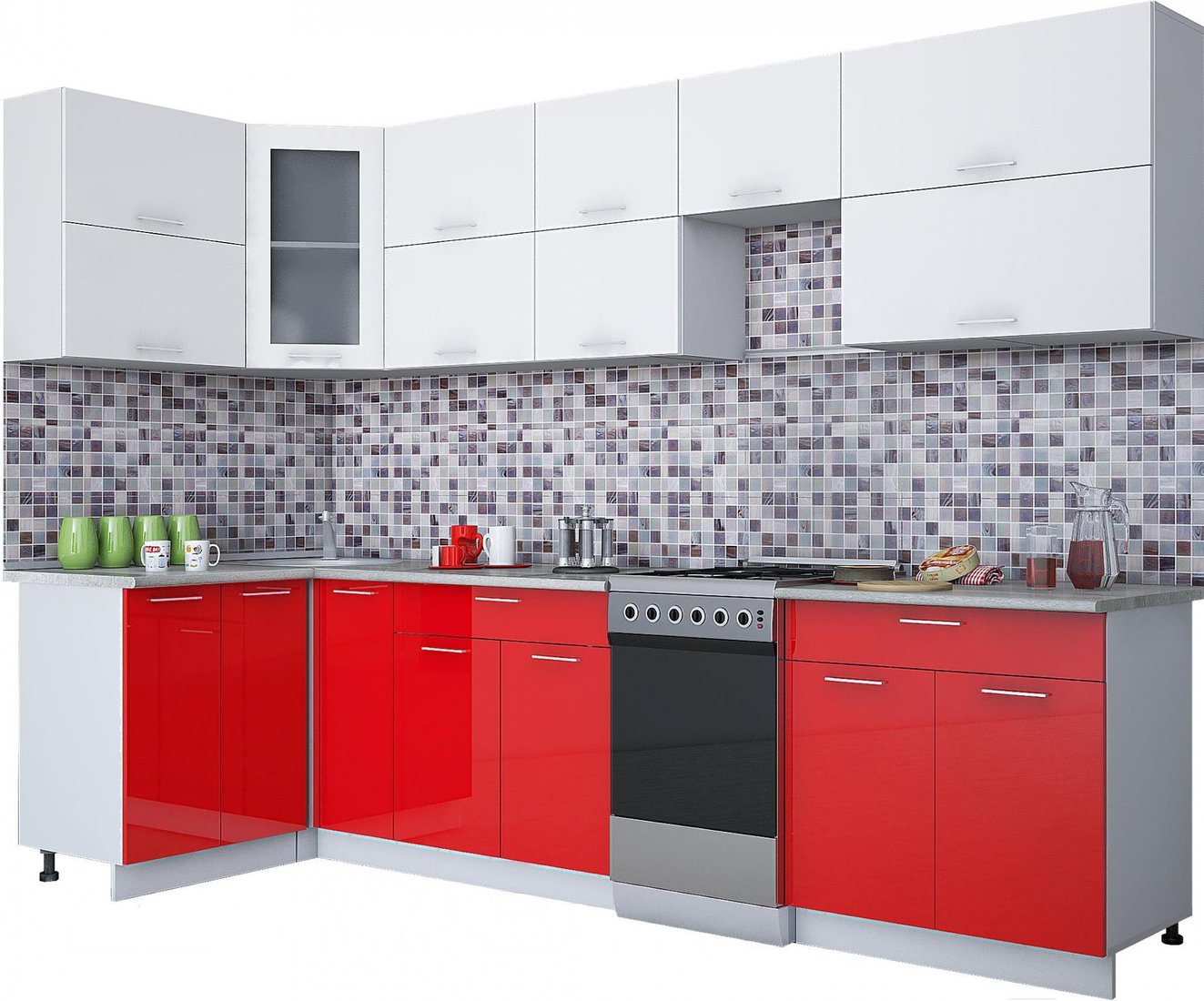 

Готовая кухня Интерлиния Мила Gloss 50-12x30 (белый/красный глянец)