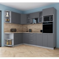 Готовая кухня Интерлиния Мила Gloss 1.68x2.6 левая (серый софт/серый софт/травертин серый) в Гродно